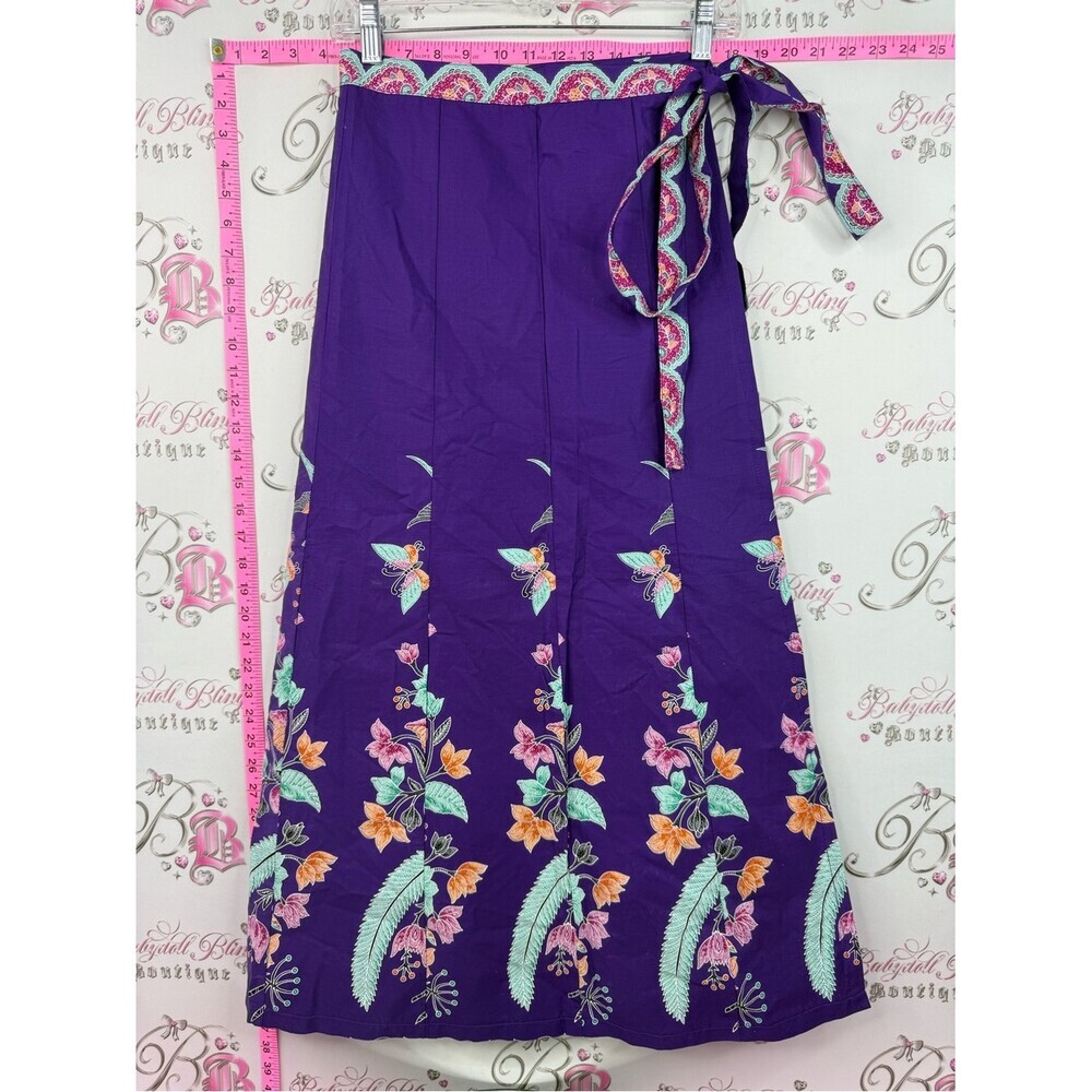 Purple Floral Wrap Skirt with Mint & Orange Accents
